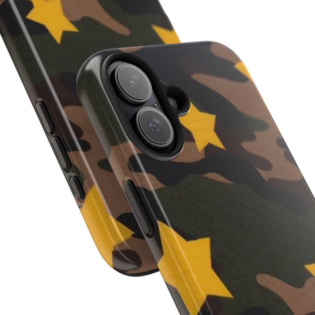 Camouflage Star Tough Phone Case — Military Camo Phone Cover with Yellow Stars