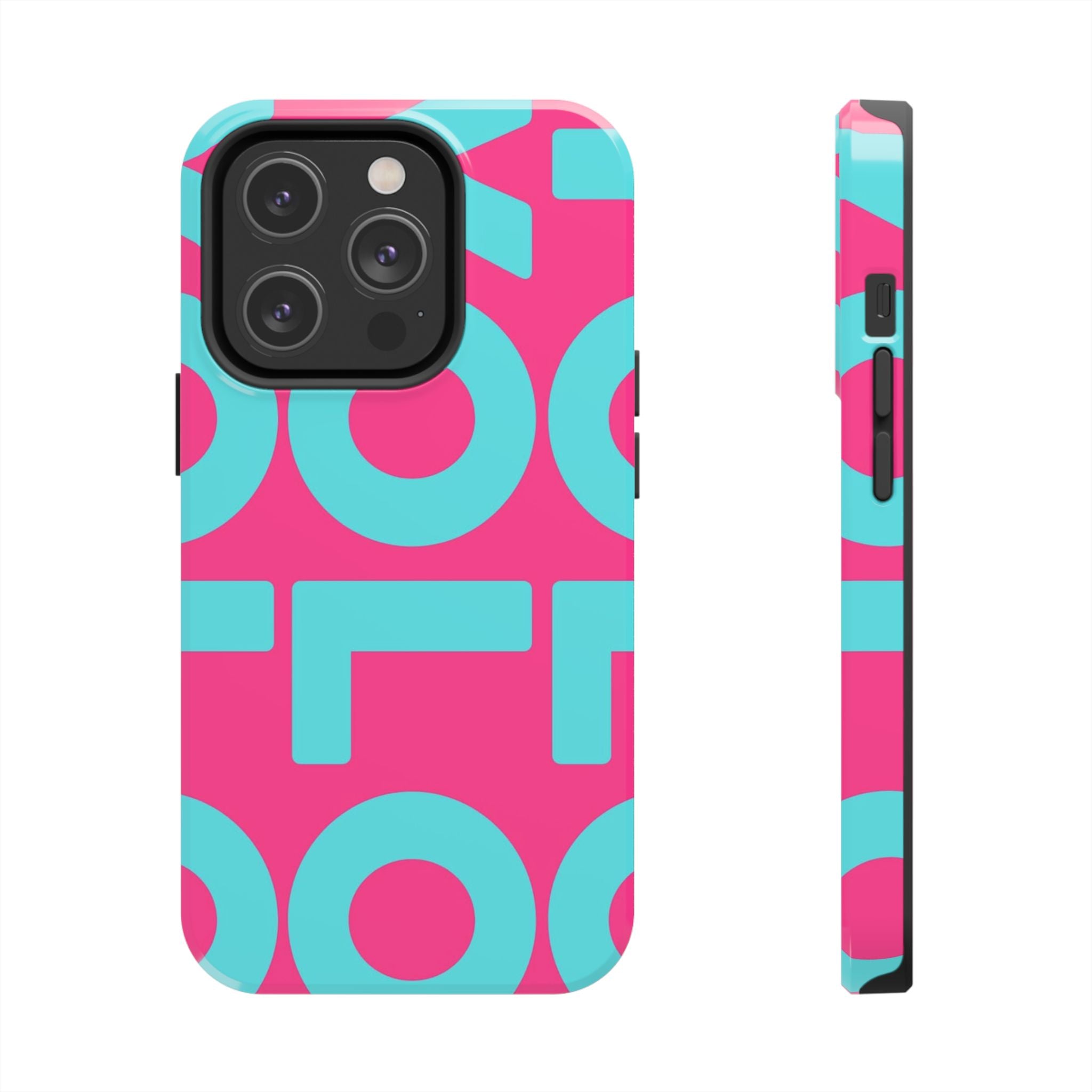 YOLO Tough Phone Case — Bold Pink & Teal Geometric Print