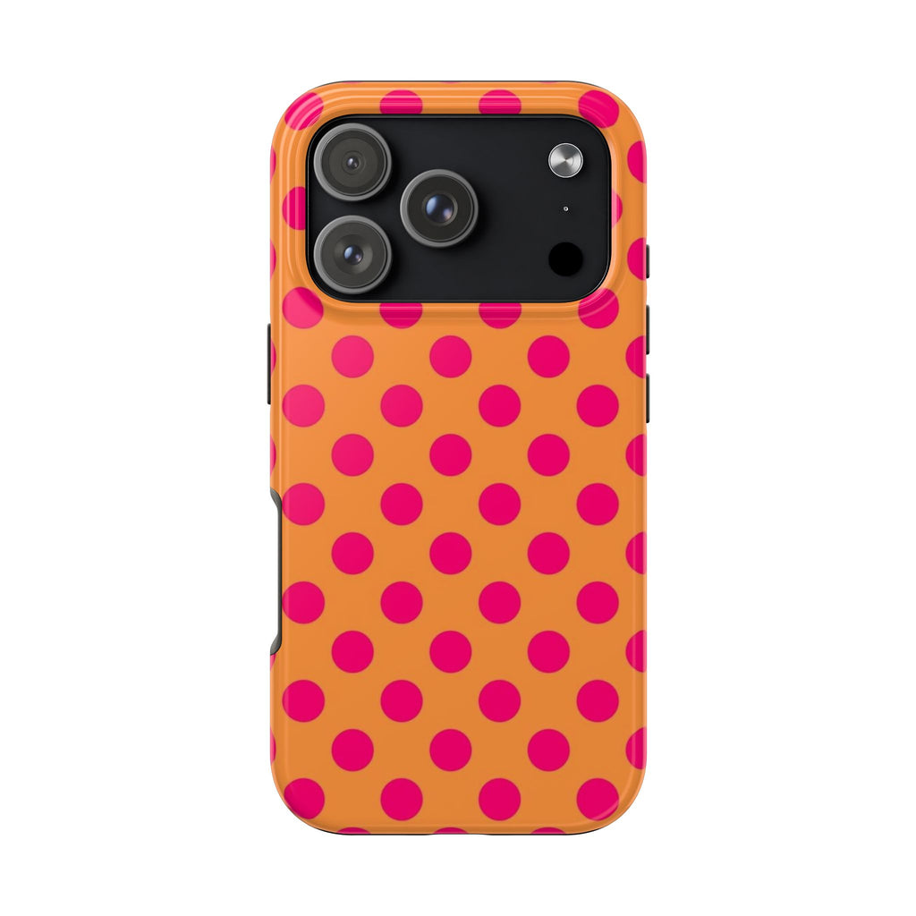 Bright Orange Phone Case with Hot Pink Polka Dots — Bold Retro Tough Phone Case