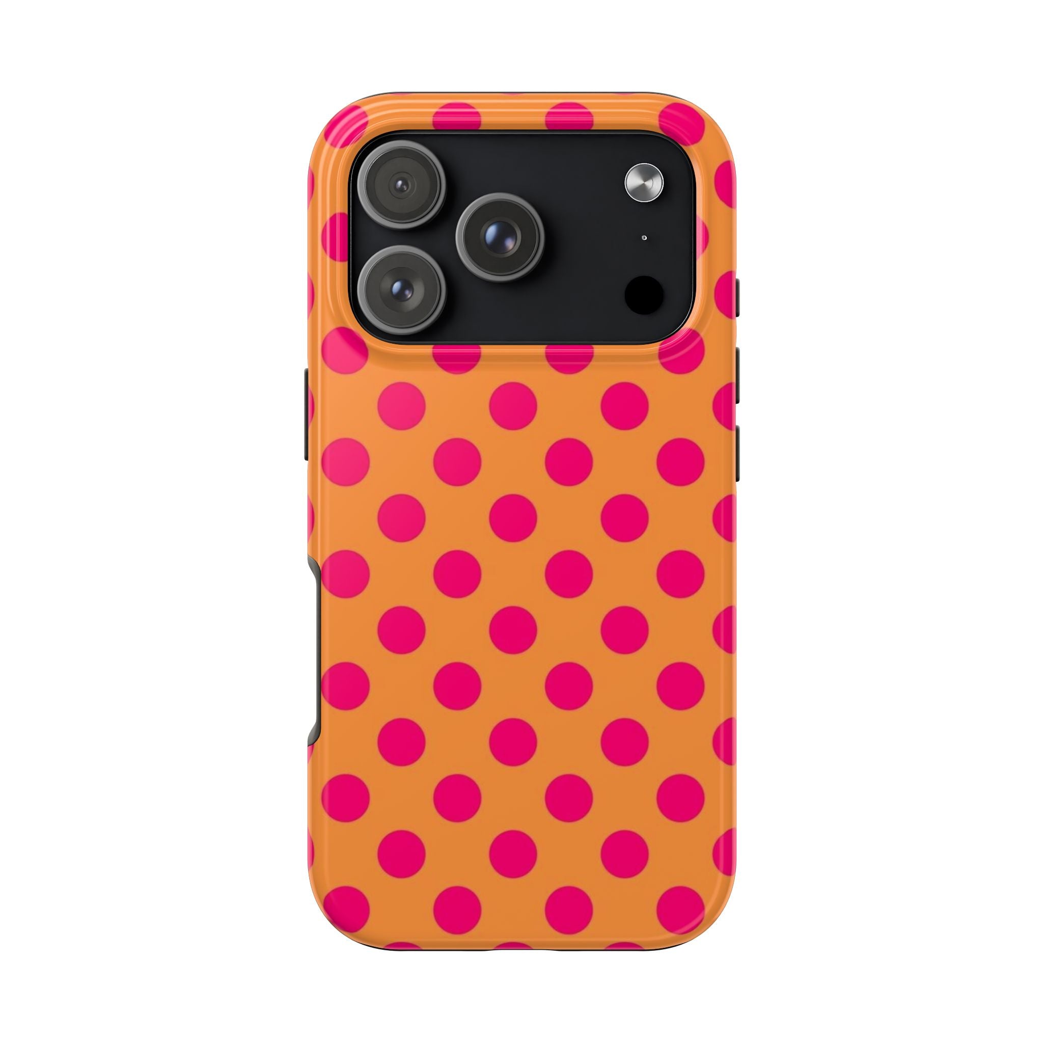 Bright Orange Phone Case with Hot Pink Polka Dots — Bold Retro Tough Phone Case