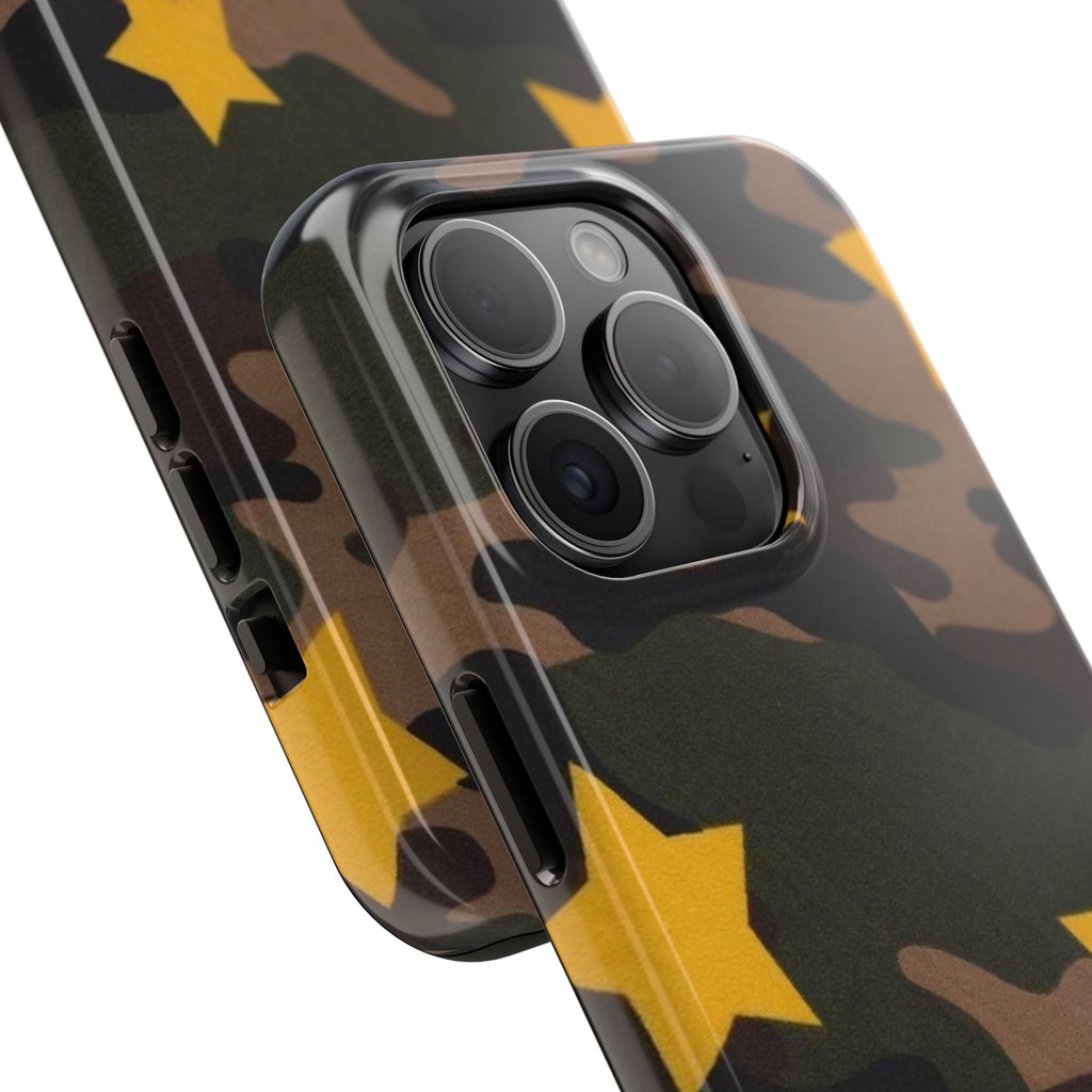 Camouflage Star Tough Phone Case — Military Camo Phone Cover with Yellow Stars