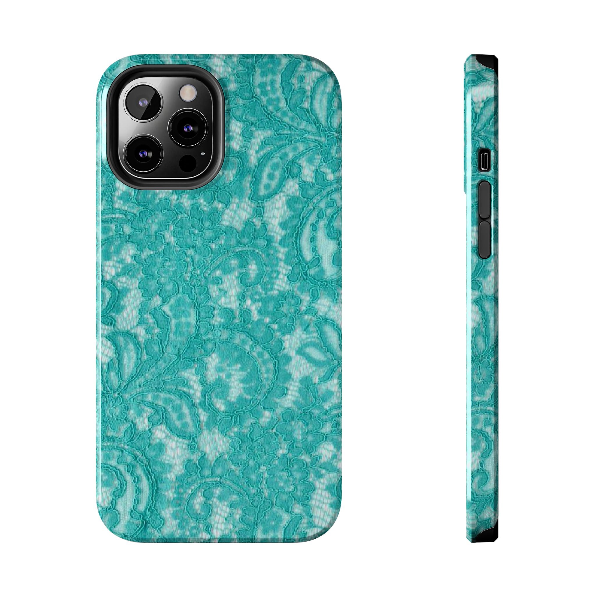 Teal Lace Tough Phone Case — Protective Floral-Pattern Phone Cover