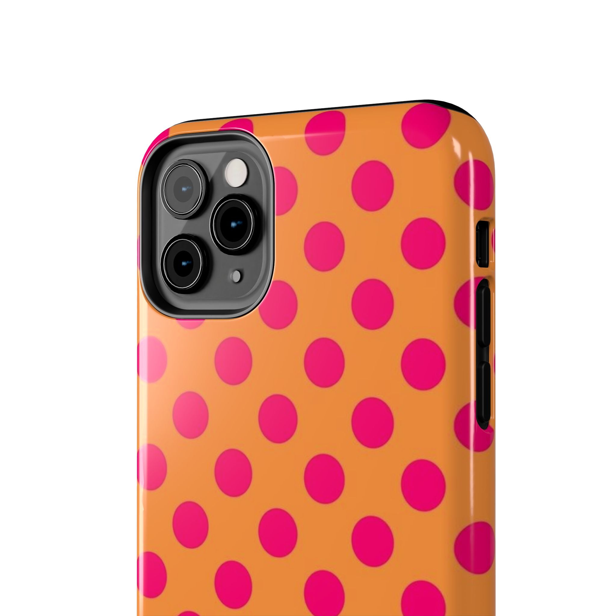 Bright Orange Phone Case with Hot Pink Polka Dots — Bold Retro Tough Phone Case