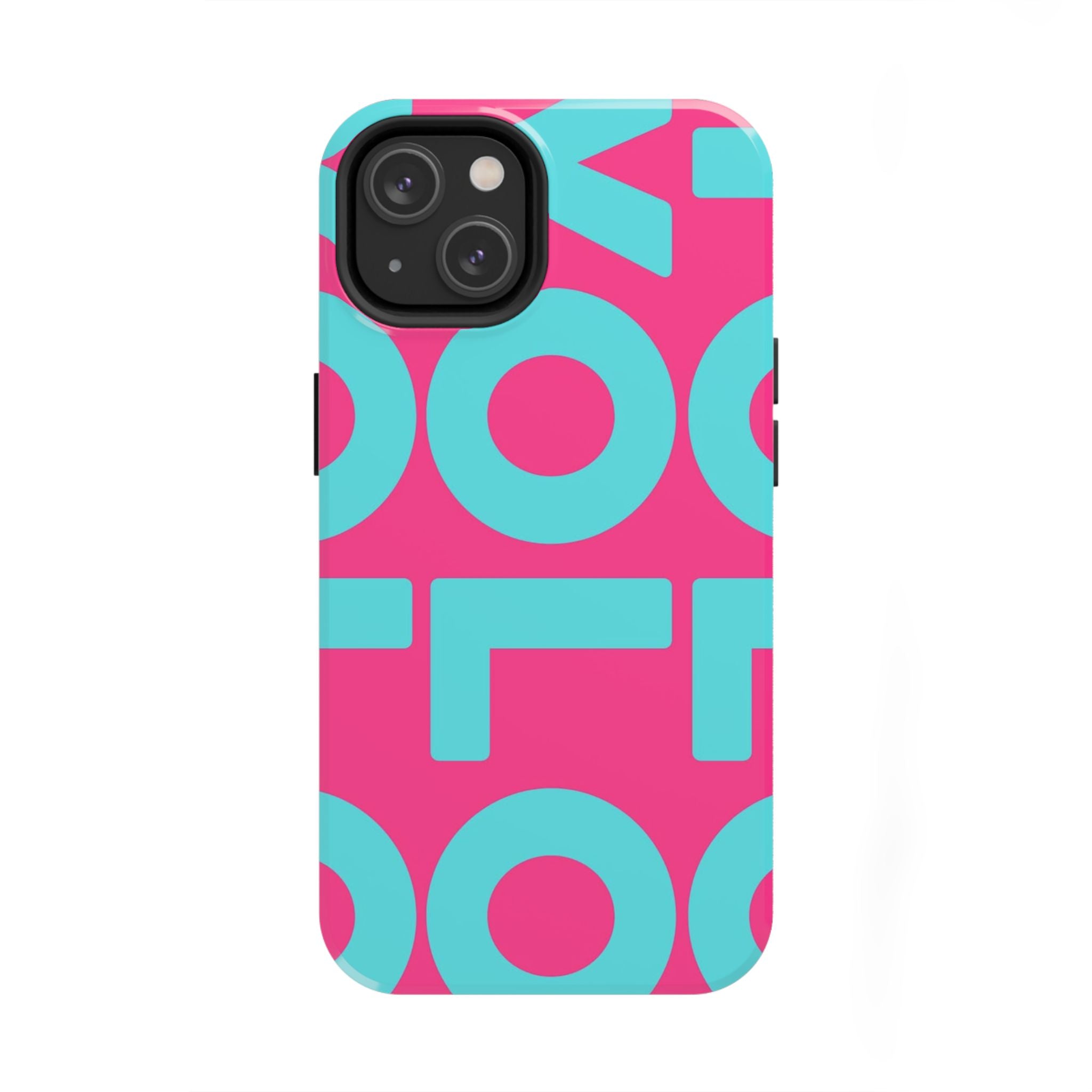 YOLO Tough Phone Case — Bold Pink & Teal Geometric Print