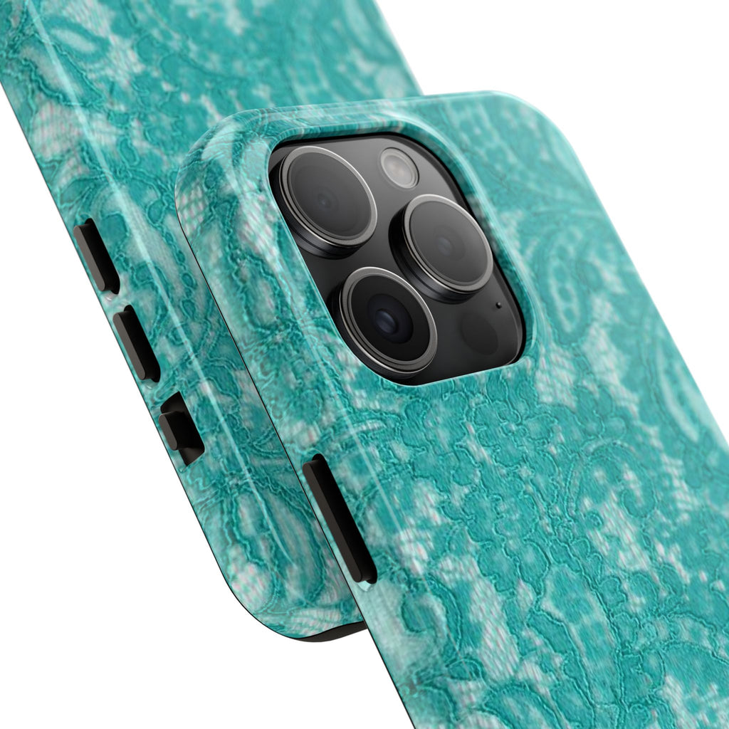 Teal Lace Tough Phone Case — Protective Floral-Pattern Phone Cover