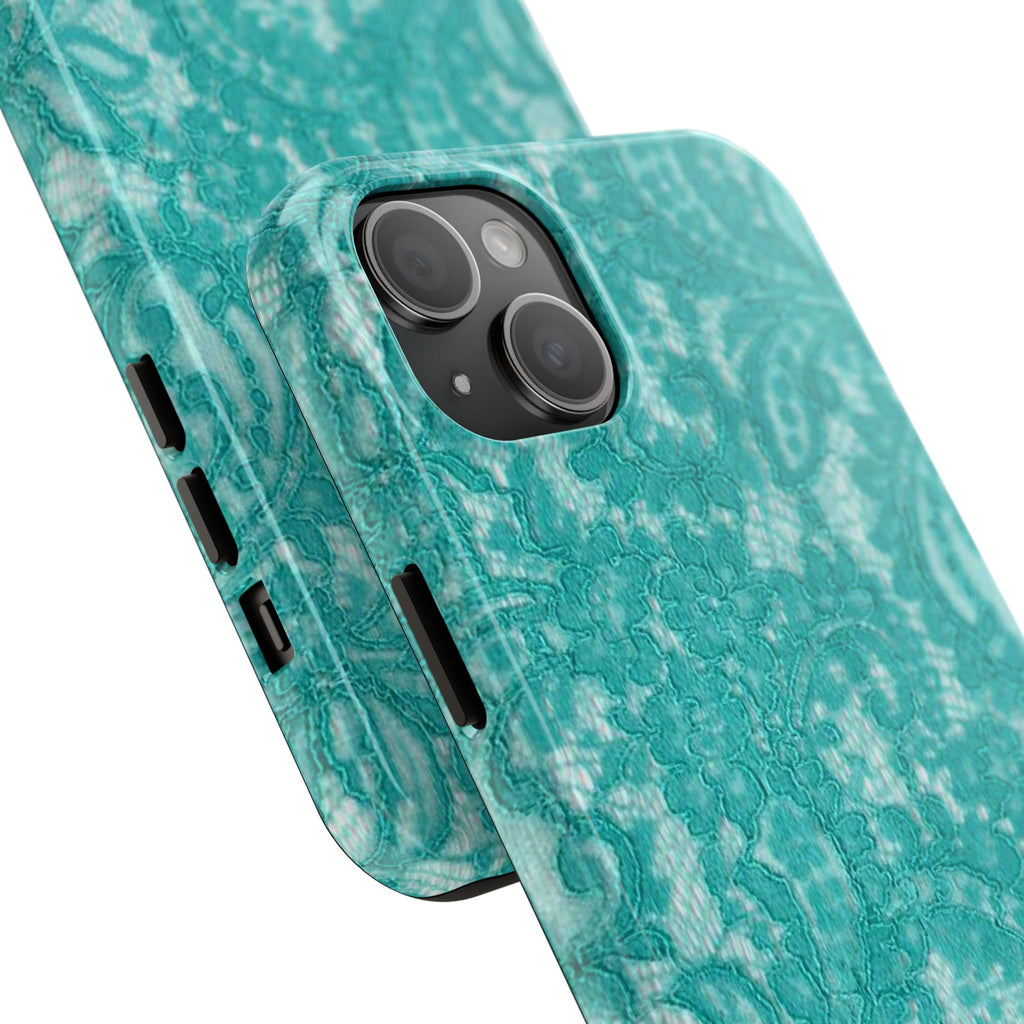 Teal Lace Tough Phone Case — Protective Floral-Pattern Phone Cover