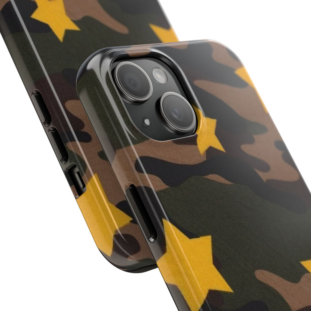 Camouflage Star Tough Phone Case — Military Camo Phone Cover with Yellow Stars