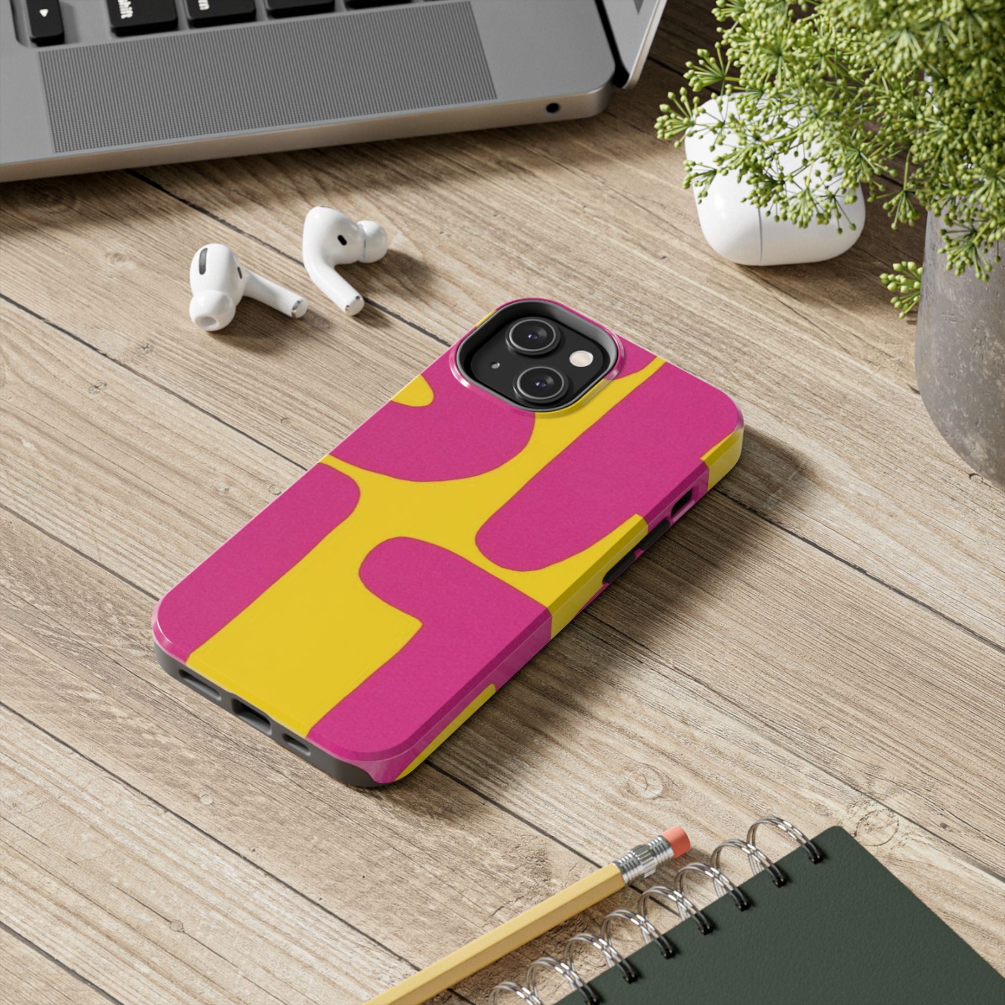 SHIT Retro Abstract Tough Phone Case — Pink & Yellow Pop Art Design