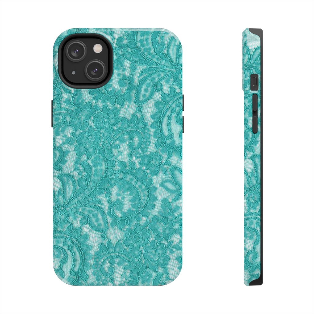 Teal Lace Tough Phone Case — Protective Floral-Pattern Phone Cover