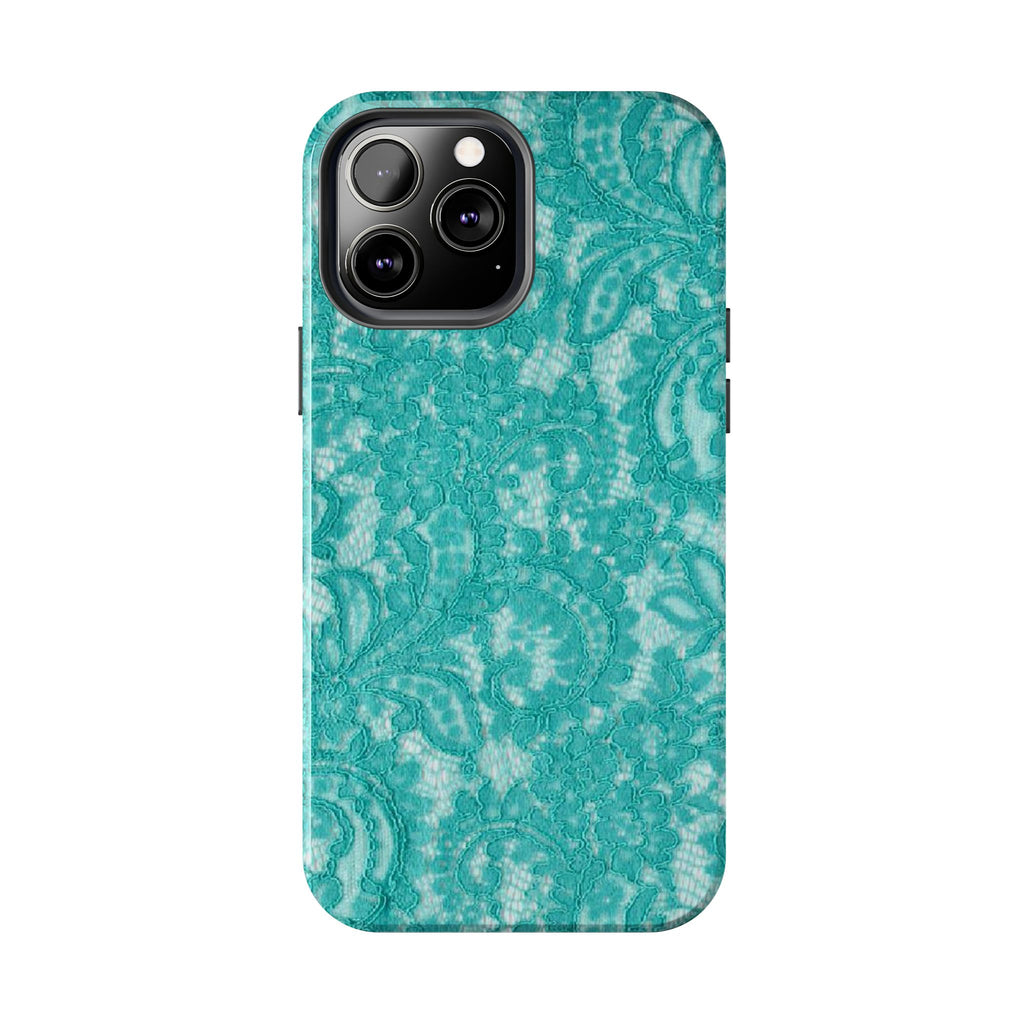 Teal Lace Tough Phone Case — Protective Floral-Pattern Phone Cover