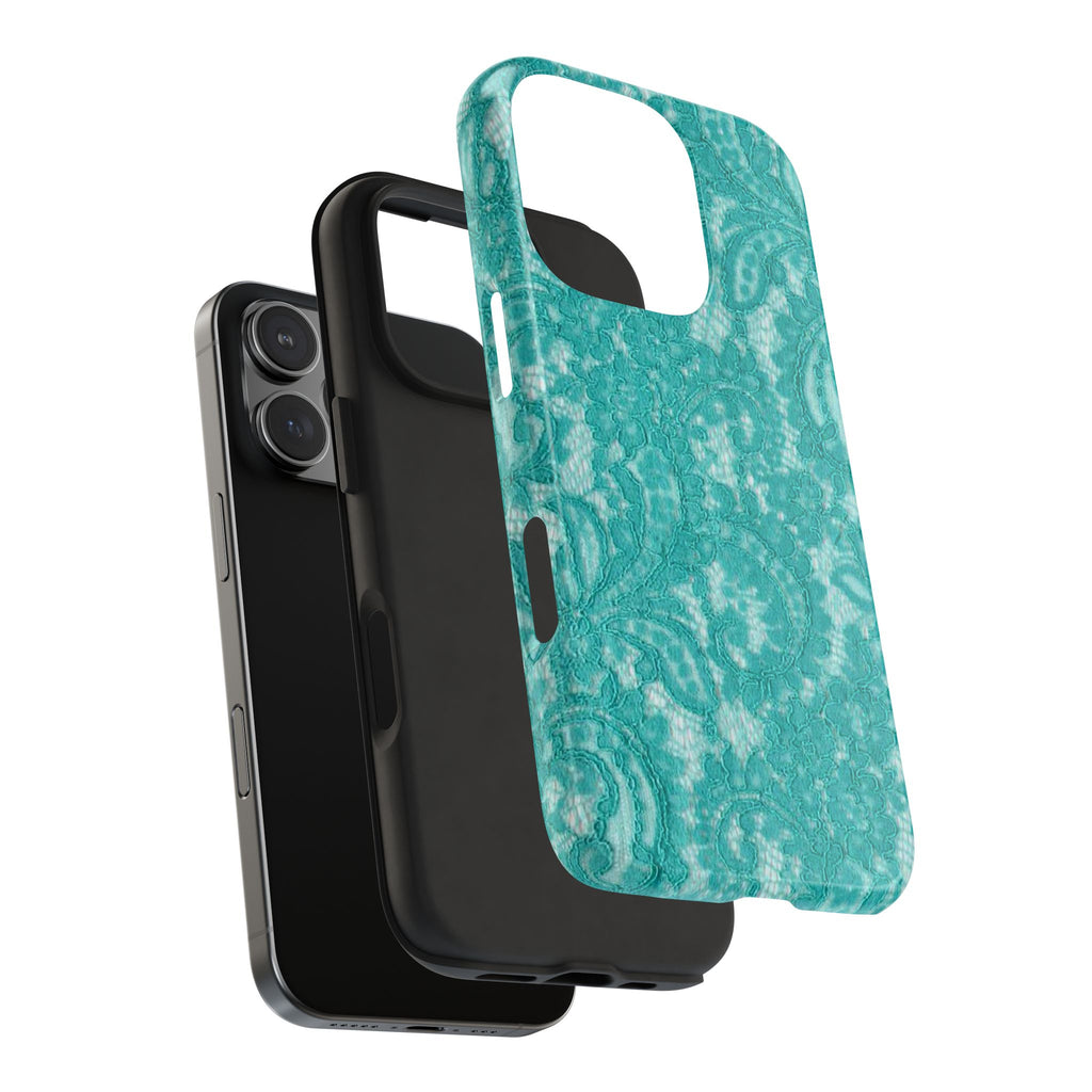 Teal Lace Tough Phone Case — Protective Floral-Pattern Phone Cover