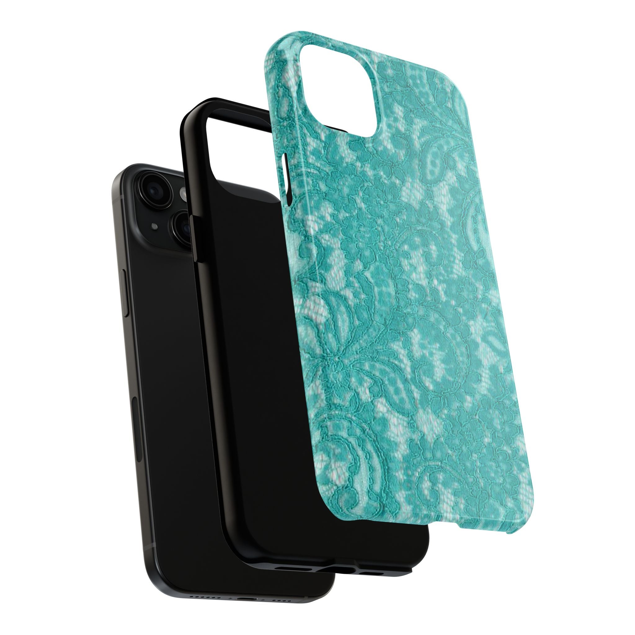 Teal Lace Tough Phone Case — Protective Floral-Pattern Phone Cover