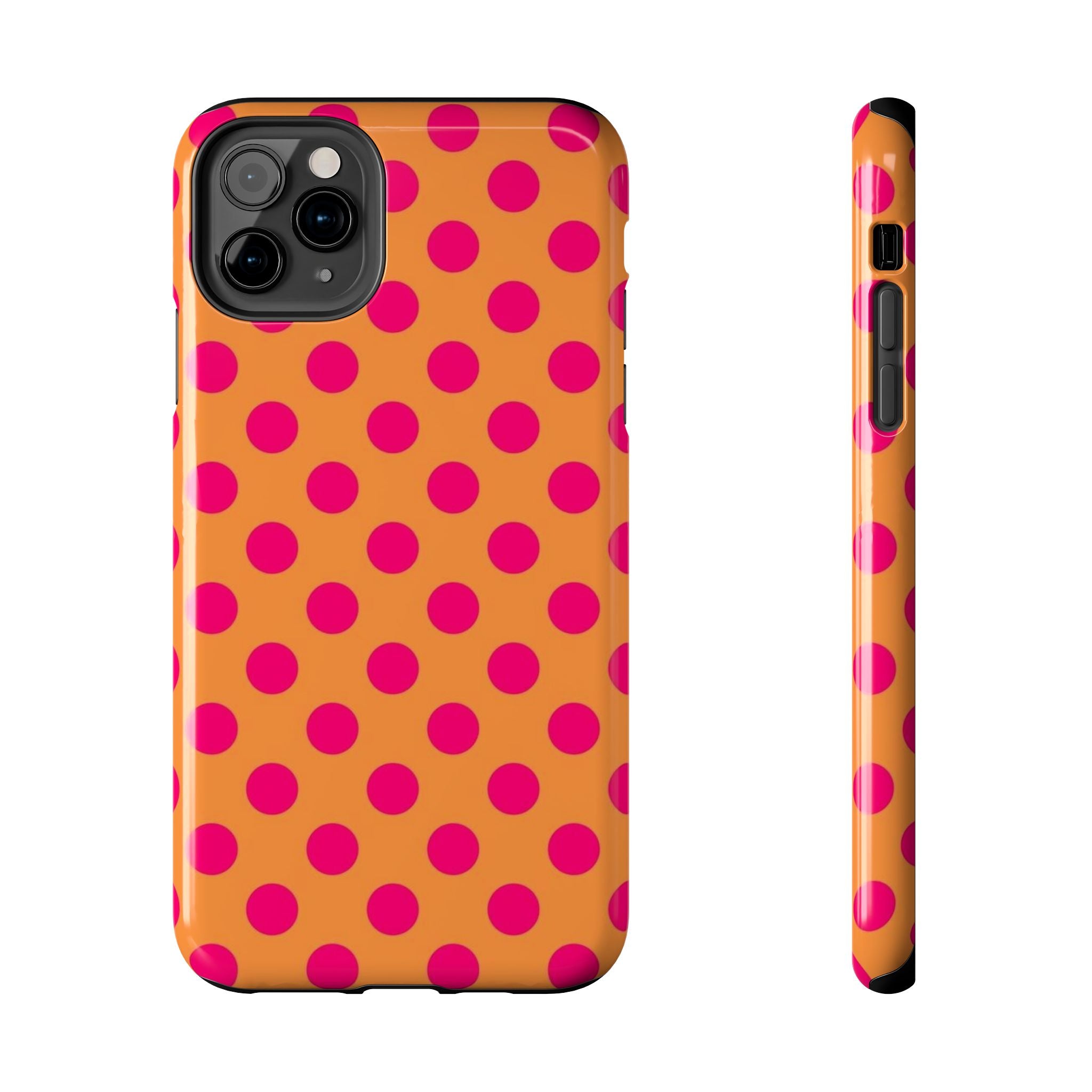 Bright Orange Phone Case with Hot Pink Polka Dots — Bold Retro Tough Phone Case