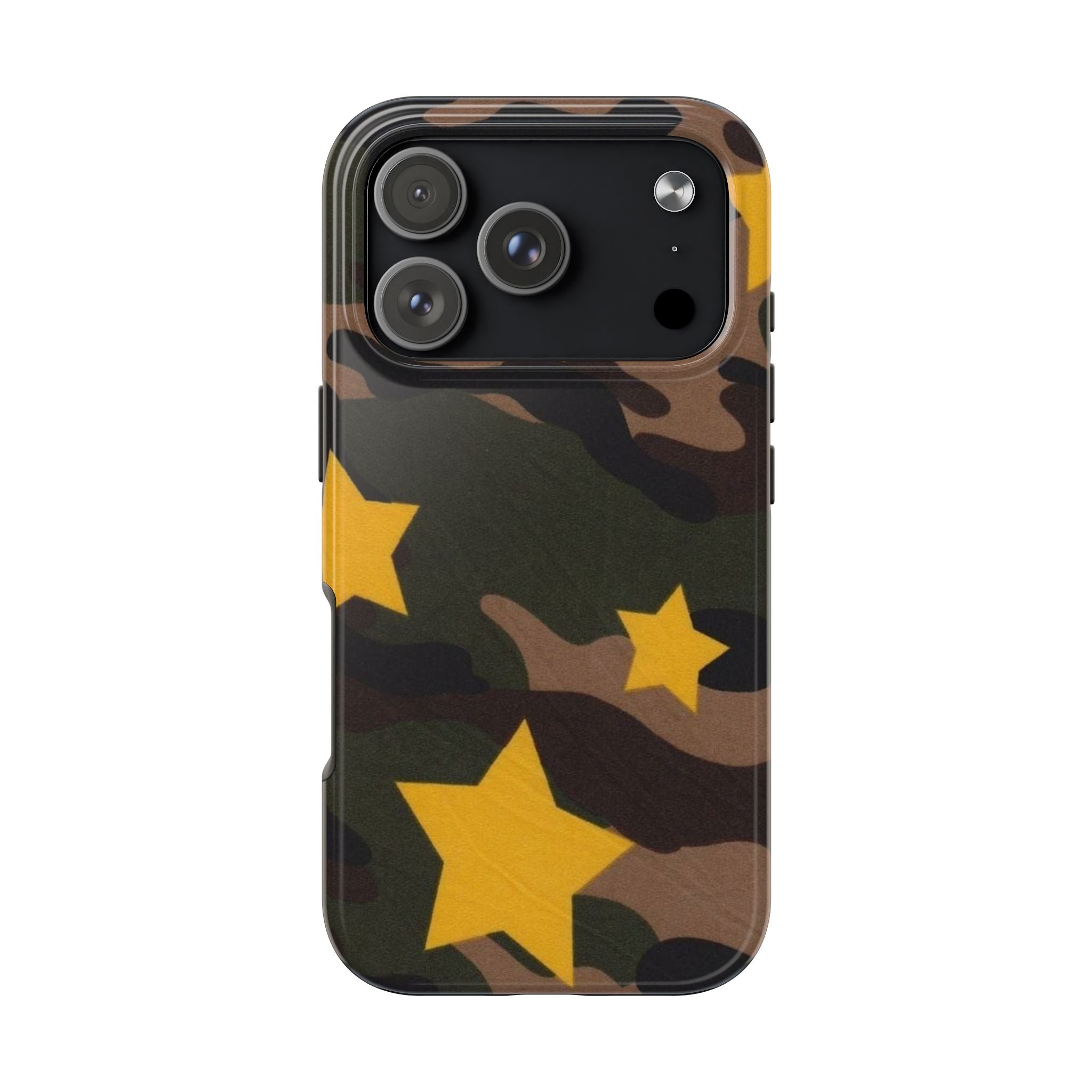 Camouflage Star Tough Phone Case — Military Camo Phone Cover with Yellow Stars