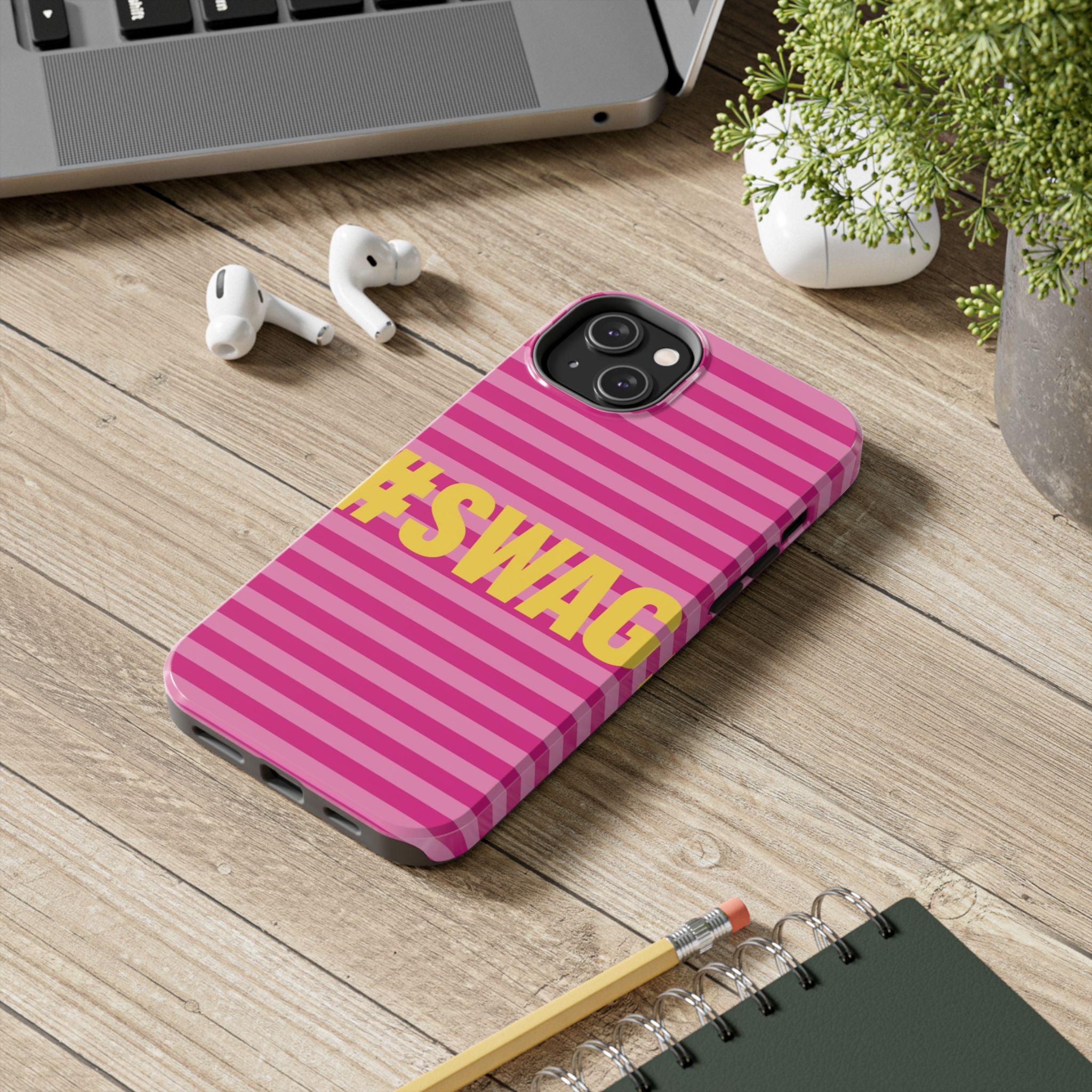 #SWAG Pink Striped Tough Phone Case