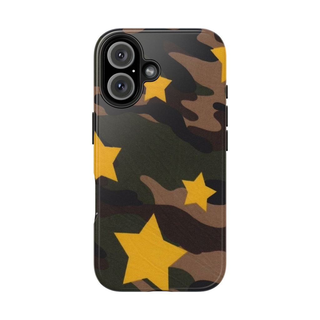 Camouflage Star Tough Phone Case — Military Camo Phone Cover with Yellow Stars