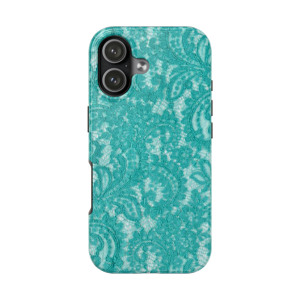 Teal Lace Tough Phone Case — Protective Floral-Pattern Phone Cover