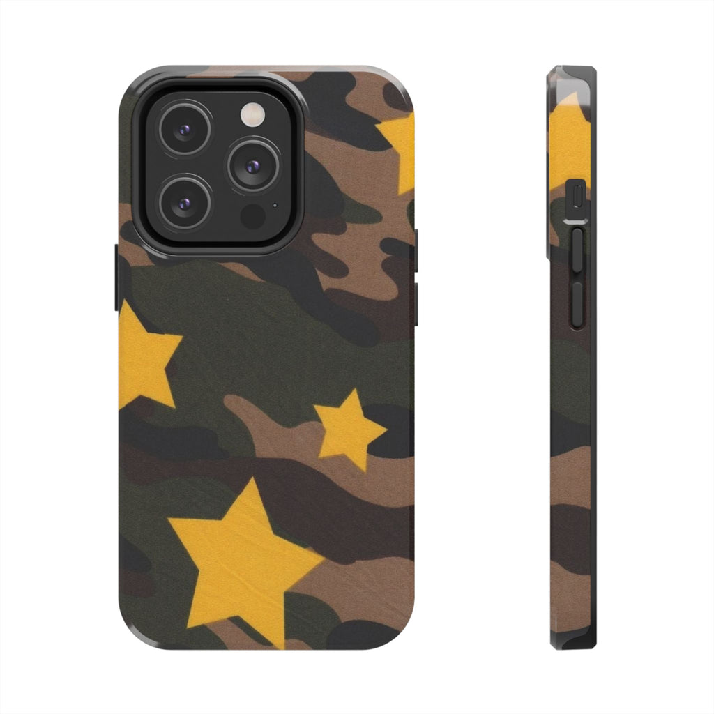 Camouflage Star Tough Phone Case — Military Camo Phone Cover with Yellow Stars