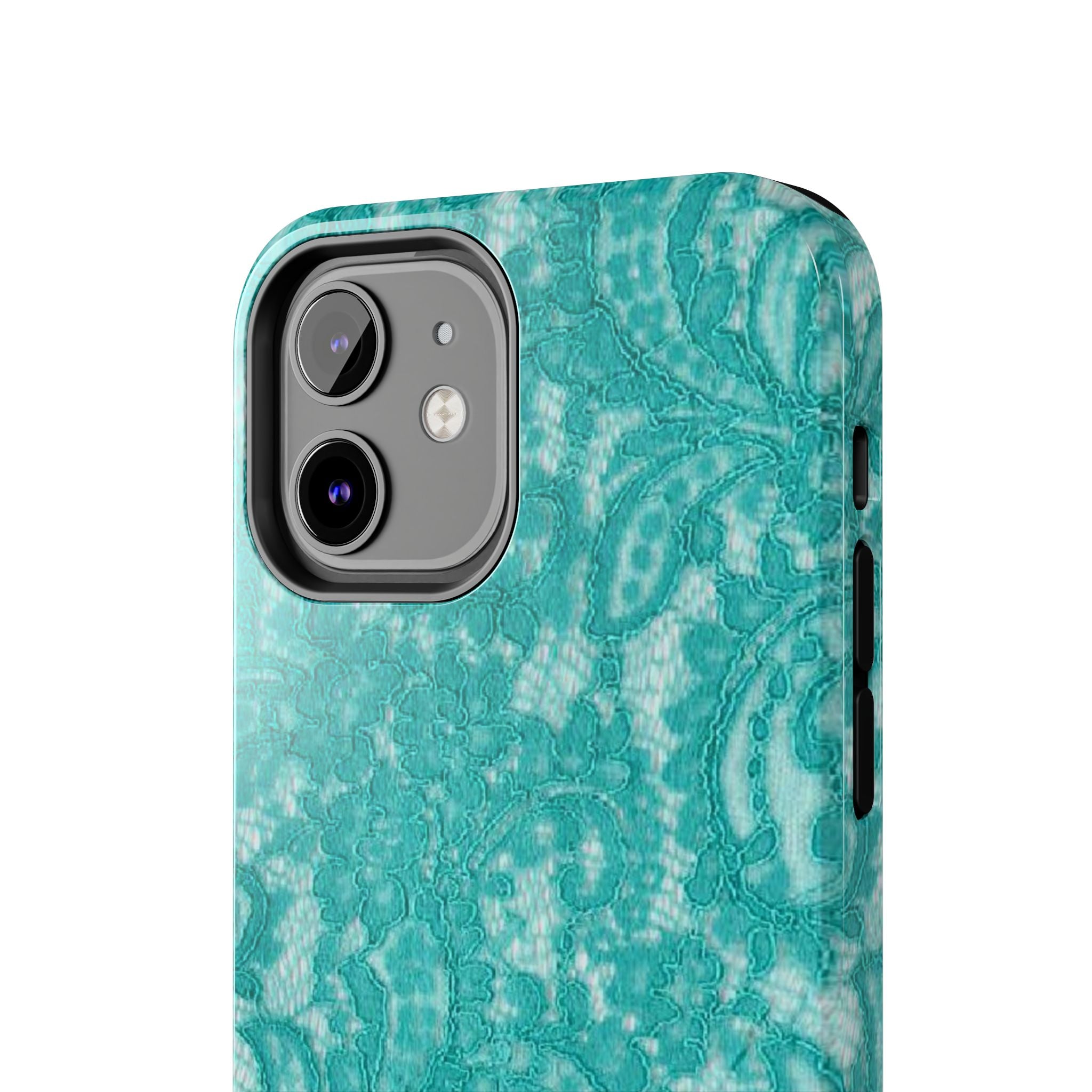 Teal Lace Tough Phone Case — Protective Floral-Pattern Phone Cover