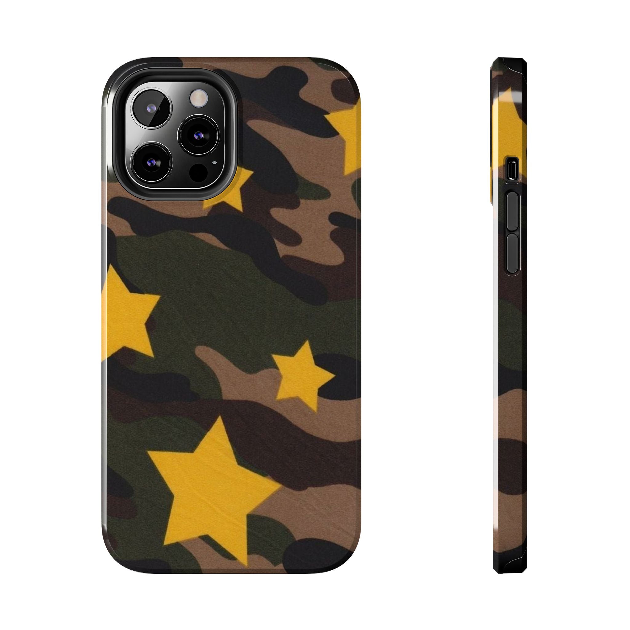 Camouflage Star Tough Phone Case — Military Camo Phone Cover with Yellow Stars