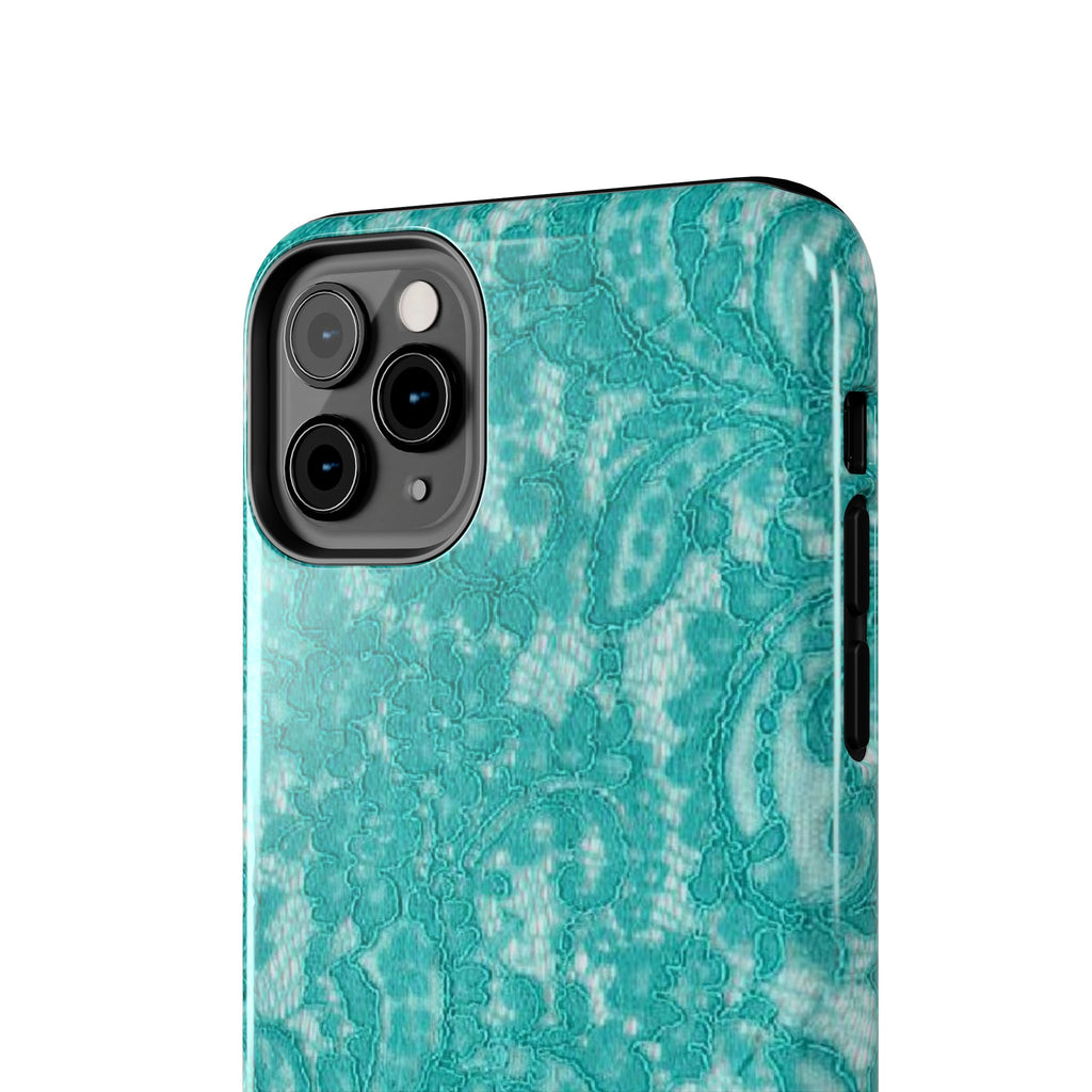 Teal Lace Tough Phone Case — Protective Floral-Pattern Phone Cover